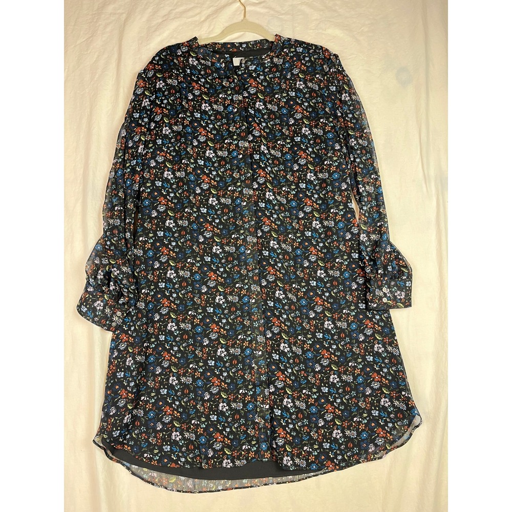 UNTUCKit For Her Floral Shirt Dress Black Multi Wildflower Long Sleeve Size 12